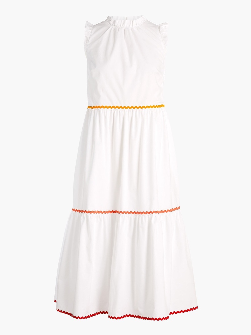 J.Crew Factory Tiered Midi Ruffle Dress With Rickrack Trim In White Size 8